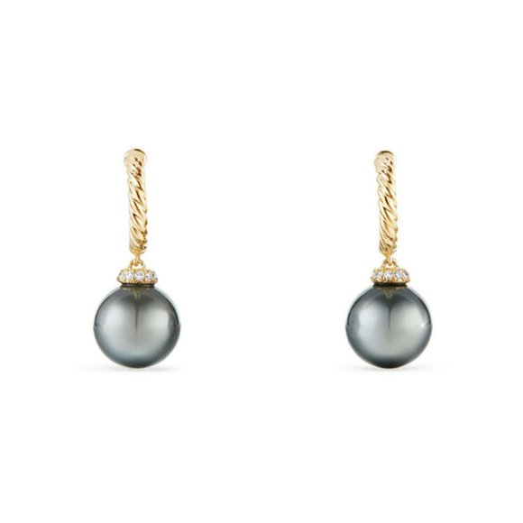 David Yurman Jewelry - DAVID YURMAN 18K Gold 'Solari' Grey Pearl & Diamond Hoop Drop Earrings (NEW)
